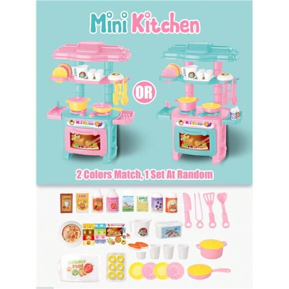 Kids Mini Kitchen Cooking Toy Set Pretend Cooking Food Play Boys Girls Gift - Picture 2 of 7